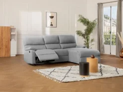 Vente-unique Sofá rinconera derecha relax eléctrico de tela LUNANO Gris claro Best