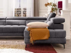 Vente-unique Sofá Relax|Sofá rinconera derecha relax eléctrico con asiento deslizante de tela antracita MONISO
