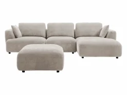 Vente-unique Sofá rinconera derecha y puf en tela TINDRALO Beige New