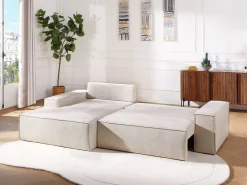 Vente-unique Sofá rinconera izquierda convertible en textura de tela AMELIA Beige Online