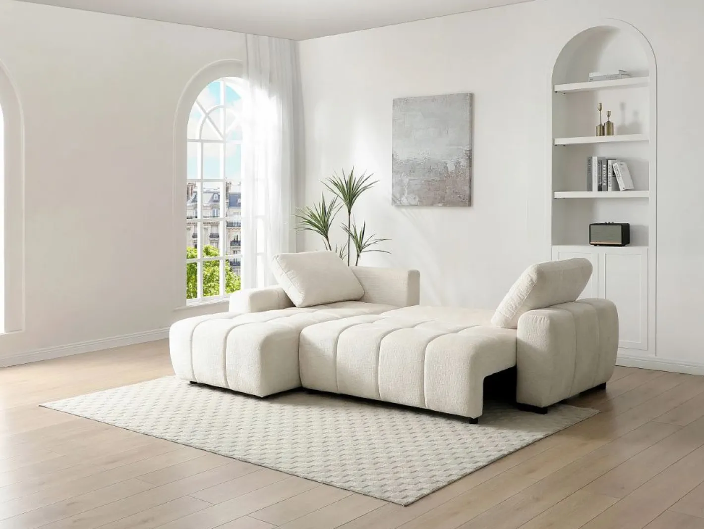 Vente-unique Sofá Cama|Sofá Rinconera|Sofá rinconera izquierda convertible en chenilla KOUMALO