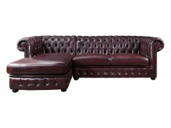 LINEA SOFA Sofá rinconera izquierda chesterfield 100% piel cherry BRENTON Granate