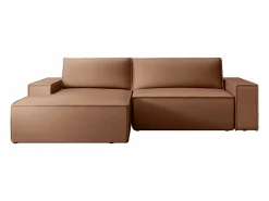 Vente-unique Sofá rinconera izquierda de tela efecto cuero color marrón AMELIA Marru00f3n Sale