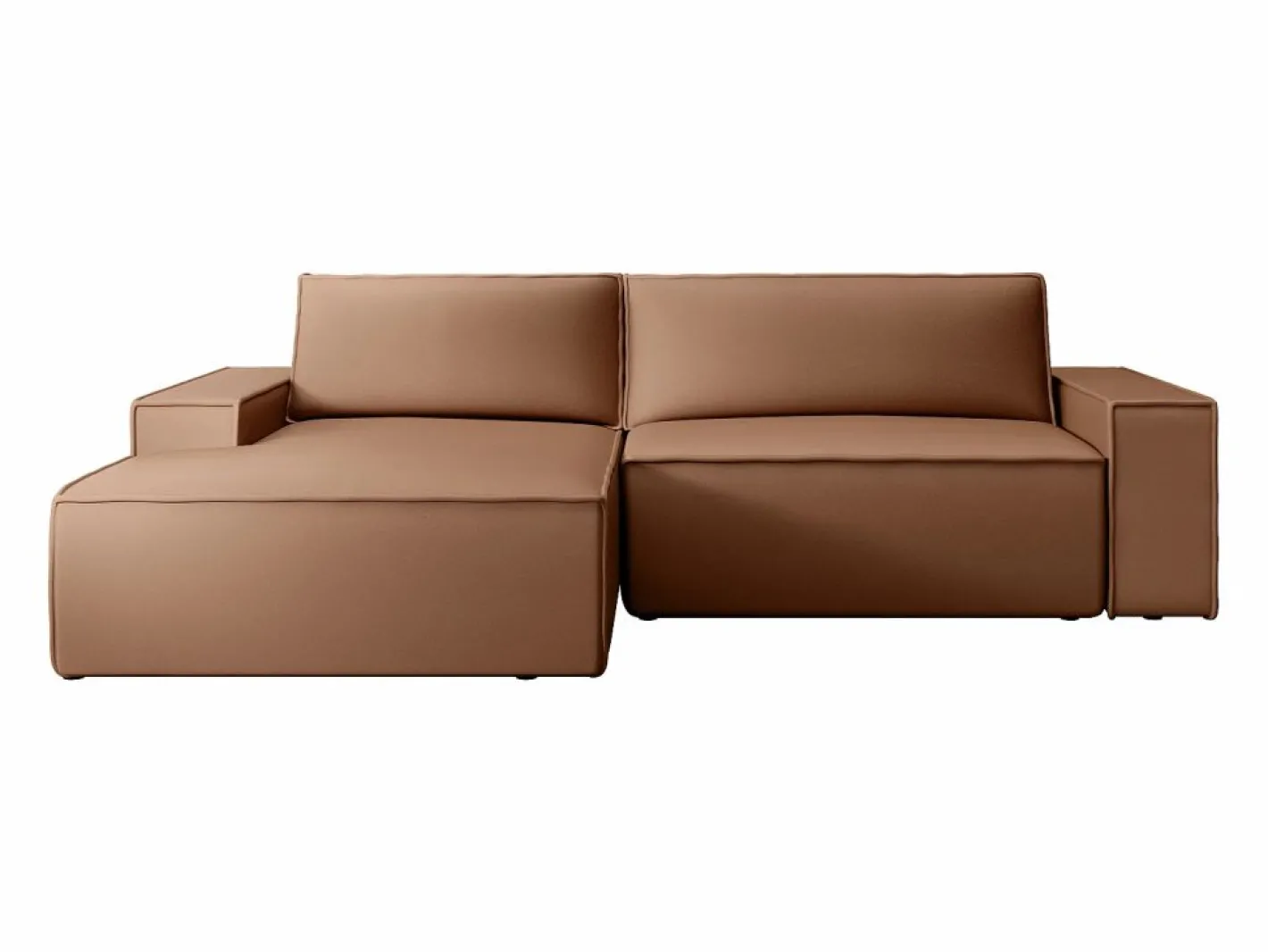 Vente-unique Sofá rinconera izquierda de tela efecto cuero color marrón AMELIA Marru00f3n Sale