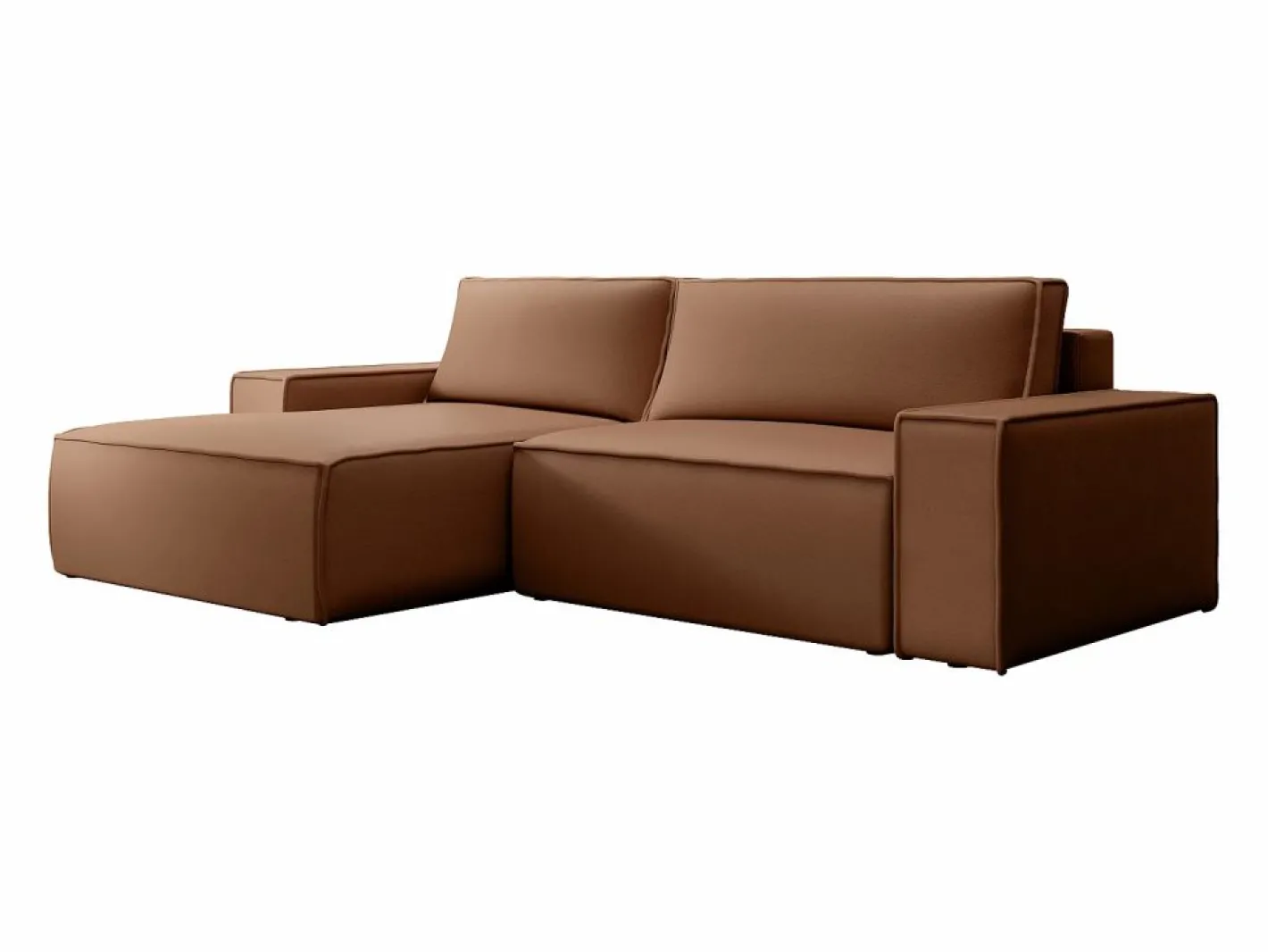 Vente-unique Sofá rinconera izquierda de tela efecto cuero color marrón AMELIA Marru00f3n Sale