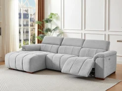 Vente-unique Sofá Relax|Sofá rinconera izquierda relax eléctrico de tela efecto acolchado MOLPICA