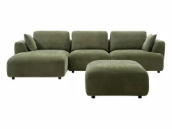 Vente-unique Sofá rinconera izquierda y puf de tela TINDRALO Verde Outlet