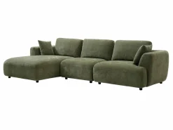 Vente-unique Sofá rinconera izquierda y puf de tela TINDRALO Verde Outlet