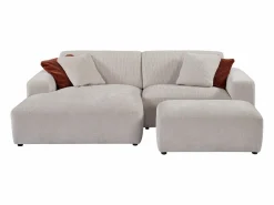Maison Céphy Sofá rinconera izquierda y puf de pana TIRONO de Beige Best