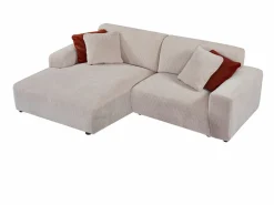 Maison Céphy Sofá rinconera izquierda y puf de pana TIRONO de Beige Best