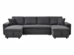 Vente-unique Sofá Xxl|Sofá rinconera panorámico convertible con almacenamiento y pufs en tejido antracita SELIM