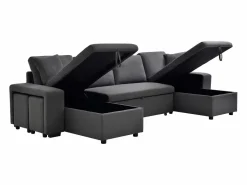 Vente-unique Sofá Xxl|Sofá rinconera panorámico convertible con almacenamiento y pufs en tejido antracita SELIM
