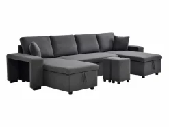 Vente-unique Sofá Xxl|Sofá rinconera panorámico convertible con almacenamiento y pufs en tejido antracita SELIM