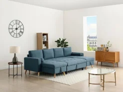 Vente-unique Sofá Escandinavo|Sofá Xxl|Sofá rinconera panorámico convertible en tela azul petróleo KORI