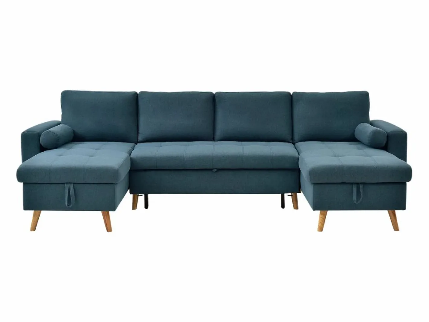 Vente-unique Sofá Escandinavo|Sofá Xxl|Sofá rinconera panorámico convertible en tela azul petróleo KORI