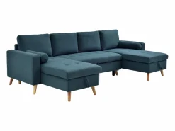 Vente-unique Sofá Escandinavo|Sofá Xxl|Sofá rinconera panorámico convertible en tela azul petróleo KORI