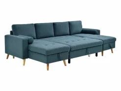 Vente-unique Sofá Escandinavo|Sofá Xxl|Sofá rinconera panorámico convertible en tela azul petróleo KORI