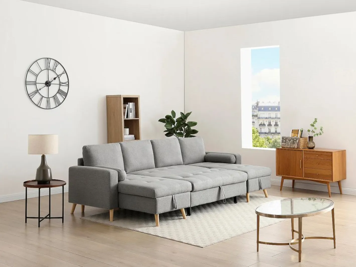 Vente-unique Sofá Escandinavo|Sofá Xxl|Sofá rinconera panorámico convertible en tela KORI