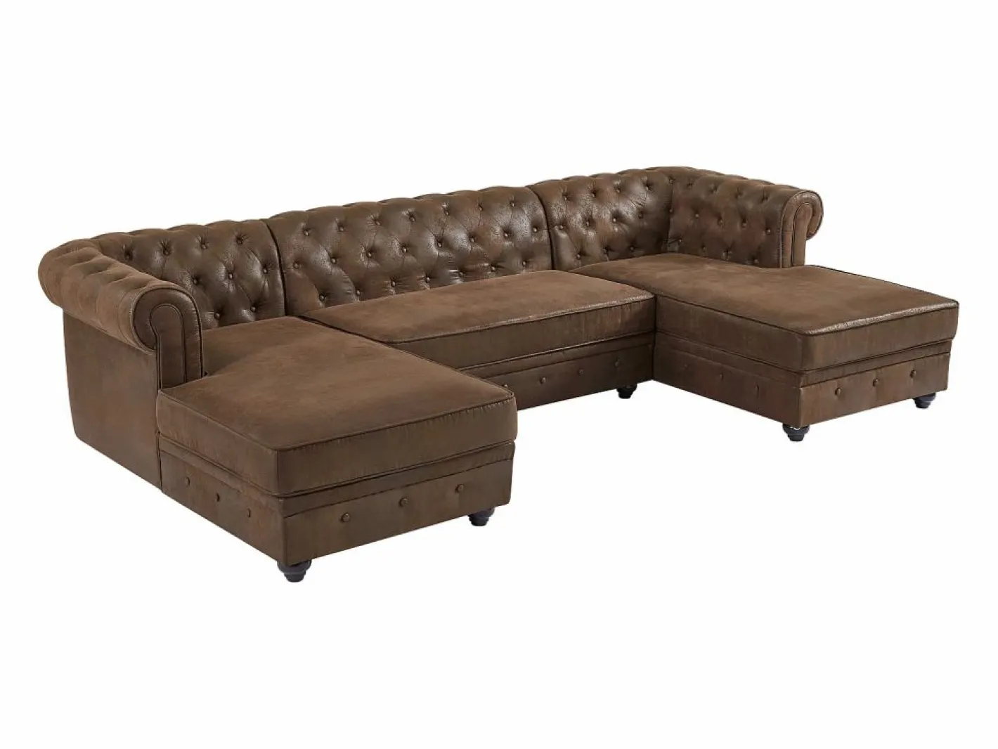 Vente-unique Sofá rinconera panorámico de microfibra con aspecto de cuero envejecido CHESTERFIELD Marru00f3n Clearance