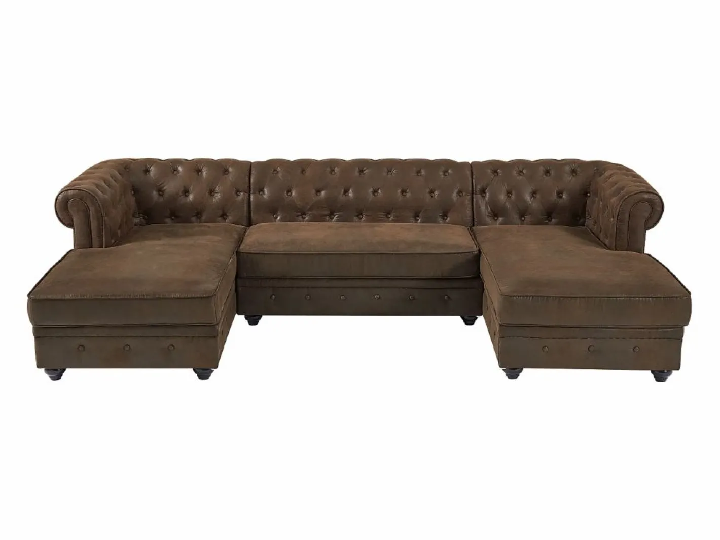 Vente-unique Sofá rinconera panorámico de microfibra con aspecto de cuero envejecido CHESTERFIELD Marru00f3n Clearance