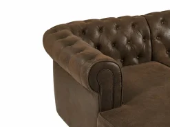 Vente-unique Sofá rinconera panorámico de microfibra con aspecto de cuero envejecido CHESTERFIELD Marru00f3n Clearance