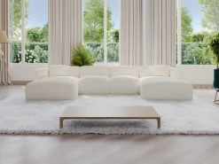 Maison Céphy Sofá rinconera panorámico en tela bouclé - - POGNI de Blanco Discount