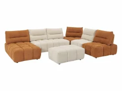 Sofá rinconera panorámico modular y puf con respaldo avanzar-retroceder beige y terracota APOLIU^Vente-unique Best