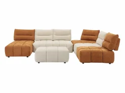 Sofá rinconera panorámico modular y puf con respaldo avanzar-retroceder beige y terracota APOLIU^Vente-unique Best