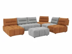 Sofá rinconera panorámico modular y puf con respaldo avanzado-retroceso gris y terracota APOLIU^Vente-unique Outlet