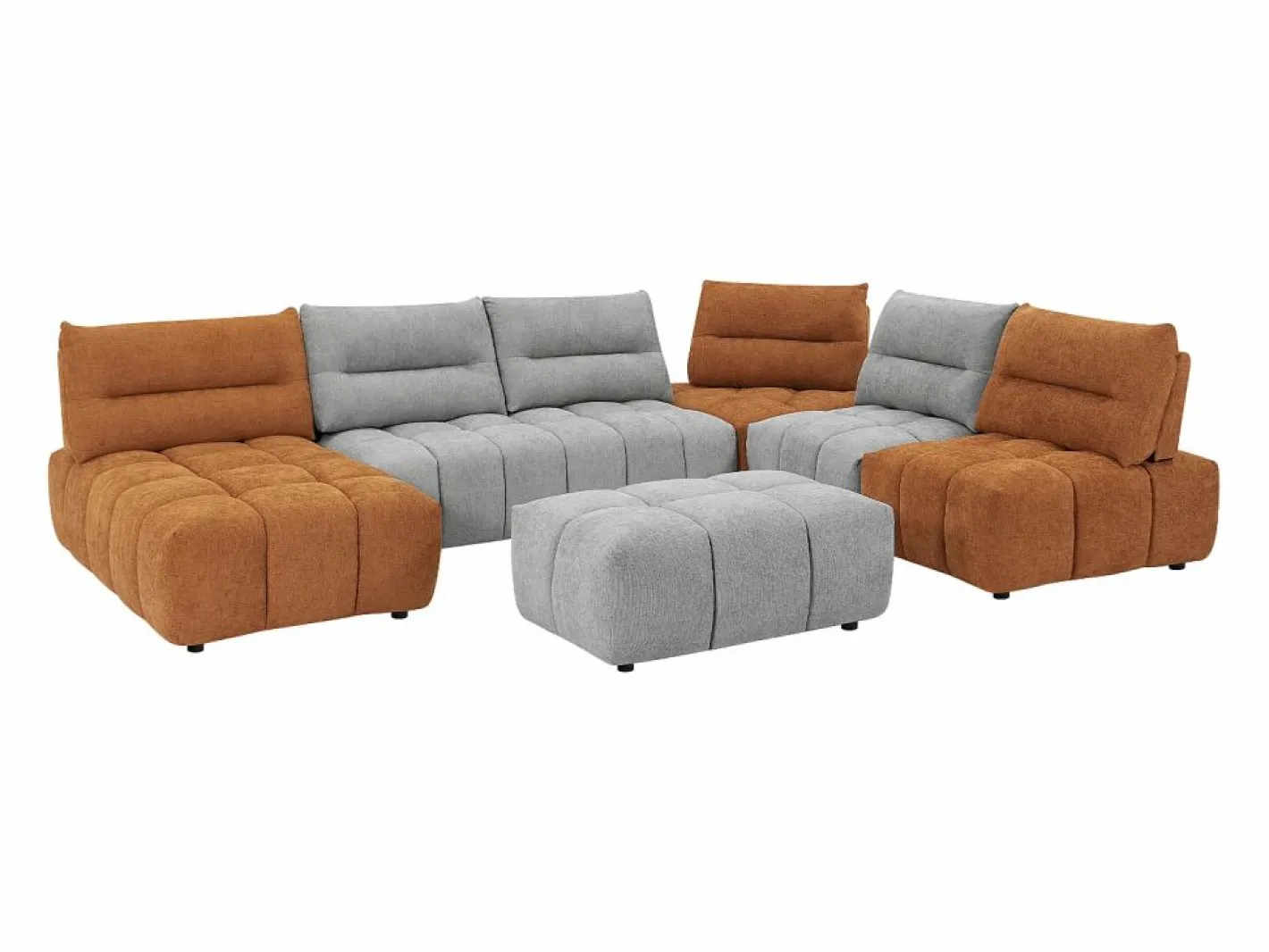 Sofá rinconera panorámico modular y puf con respaldo avanzado-retroceso gris y terracota APOLIU^Vente-unique Outlet