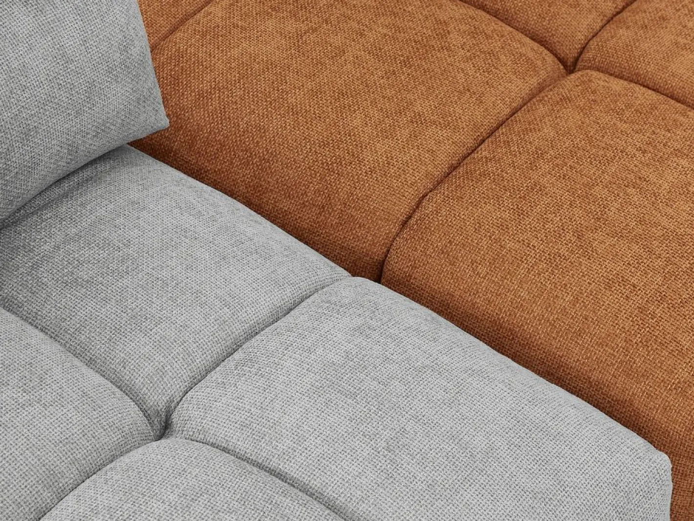 Sofá rinconera panorámico modular y puf con respaldo avanzado-retroceso gris y terracota APOLIU^Vente-unique Outlet