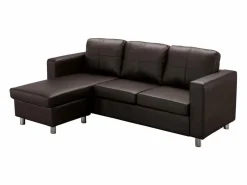 Vente-unique Todos Los Sofás|Sofá - 4 Plazas|Sofá rinconera piel sintética color marrón ACKLEY