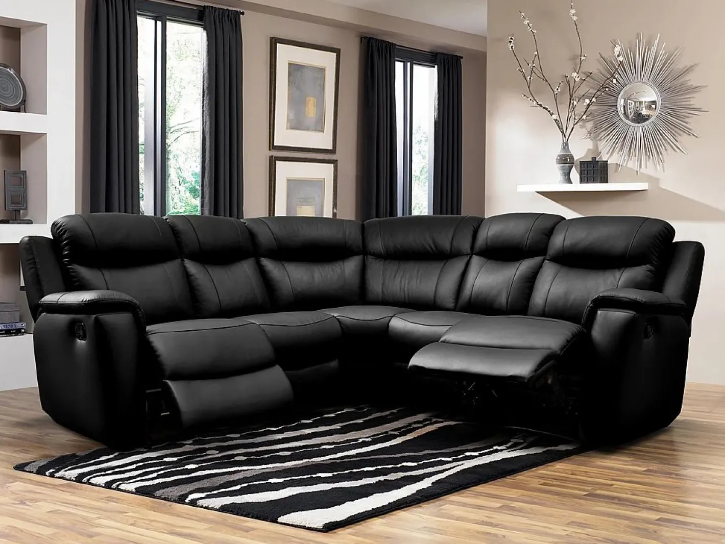 Vente-unique Sofá rinconera relax de Cuero vacuno color EVASION Negro Discount