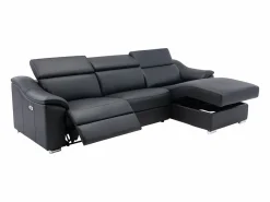 LINEA SOFA Sofá rinconera relax de piel de calidad superior - Ángulo derecho - PEDRERA Negro Discount
