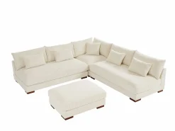 Vente-unique Sofá rinconera reversible y puf de pana SPERONE de Pascal Morabito Beige Clearance