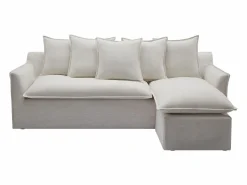 Maison Céphy Sofá rinconera reversible de tela beige jaspeada PENIOLA de Beige / Blanco Outlet