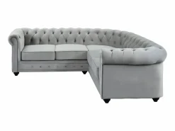 Sofá rinconera terciopelo en gris plateado CHESTERFIELD^Vente-unique Discount