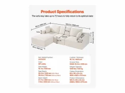 Sofá Modular|Sofá Seccional Modular SucceBuy en Forma de L con Chaise Longue y Cojín