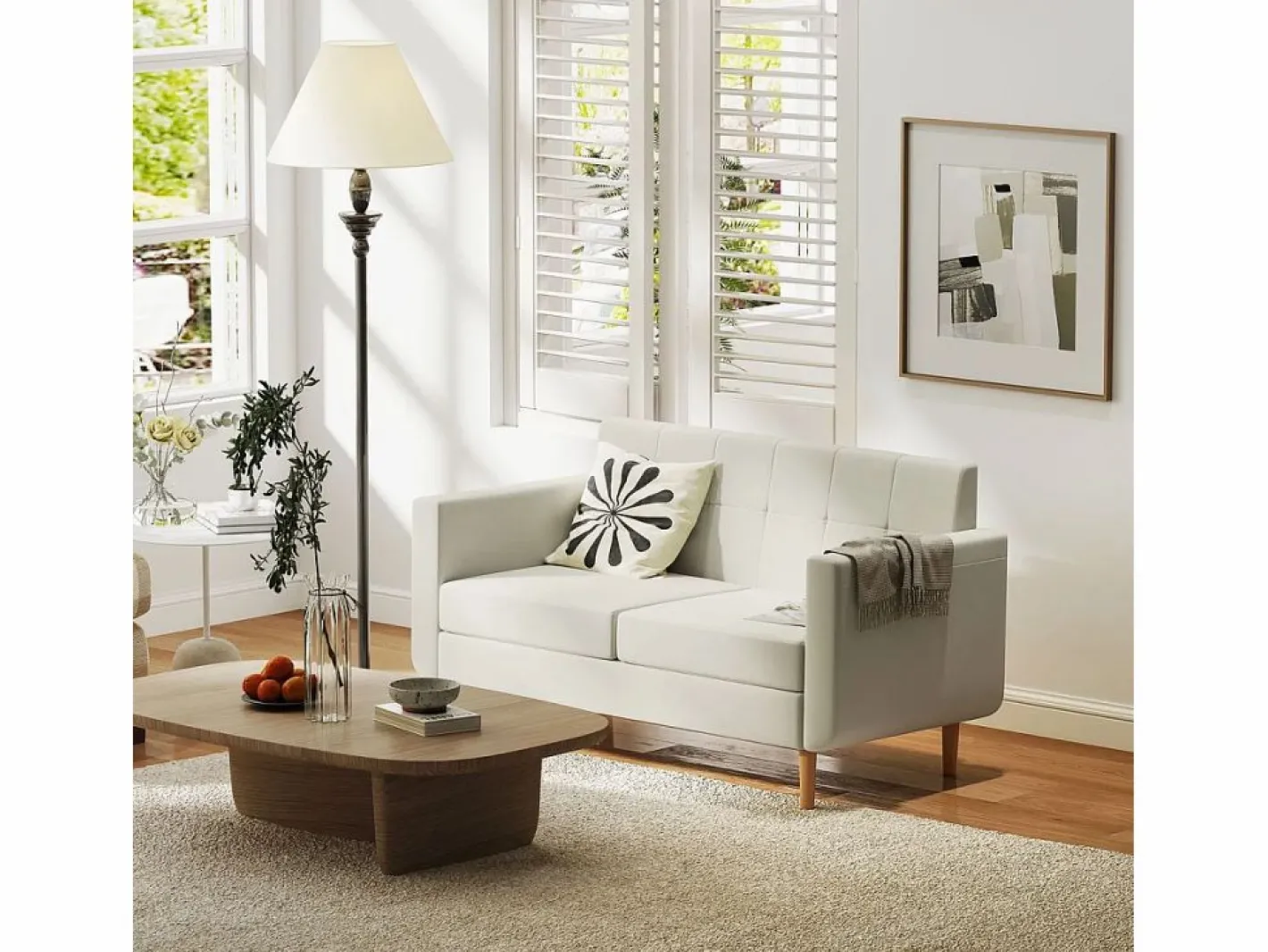 Homcom Sofá Escandinavo|Sofá Sere 2 plazas con reposabrazos crema 75x138,5x70 cm