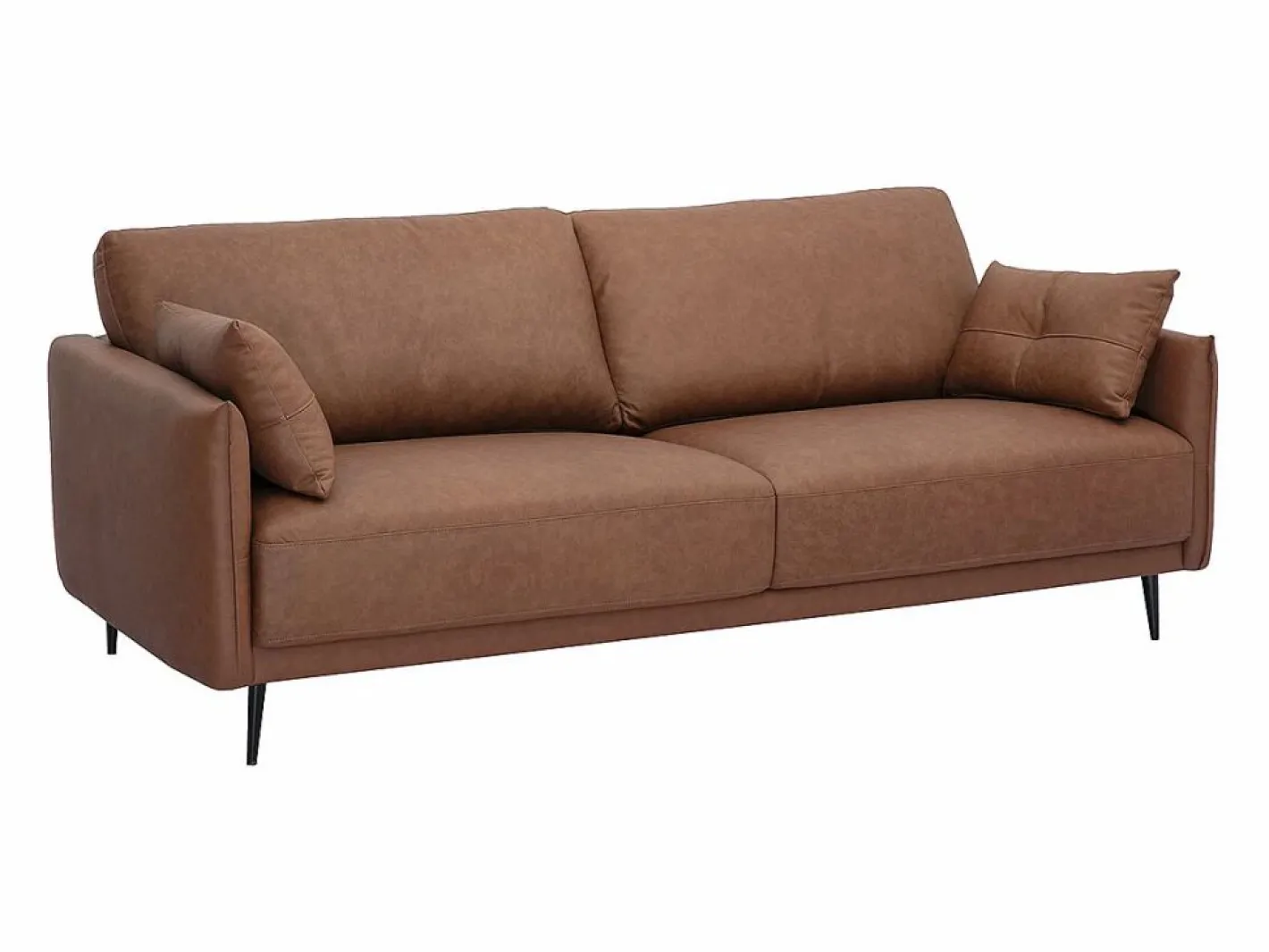 Miliboo Sofá vintage de 3 plazas de cuero marrón y madera oscura DAVEN Marru00f3n Online