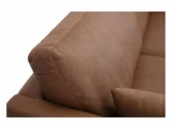 Miliboo Sofá vintage de 3 plazas de cuero marrón y madera oscura DAVEN Marru00f3n Online