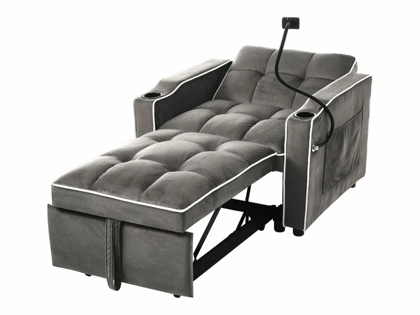 Sofá 83x167x76cm Compacto extensible Ahorra espacio Terciopelo y espuma Con portavasos soporte teléfono oscuro antiguo Gris Online