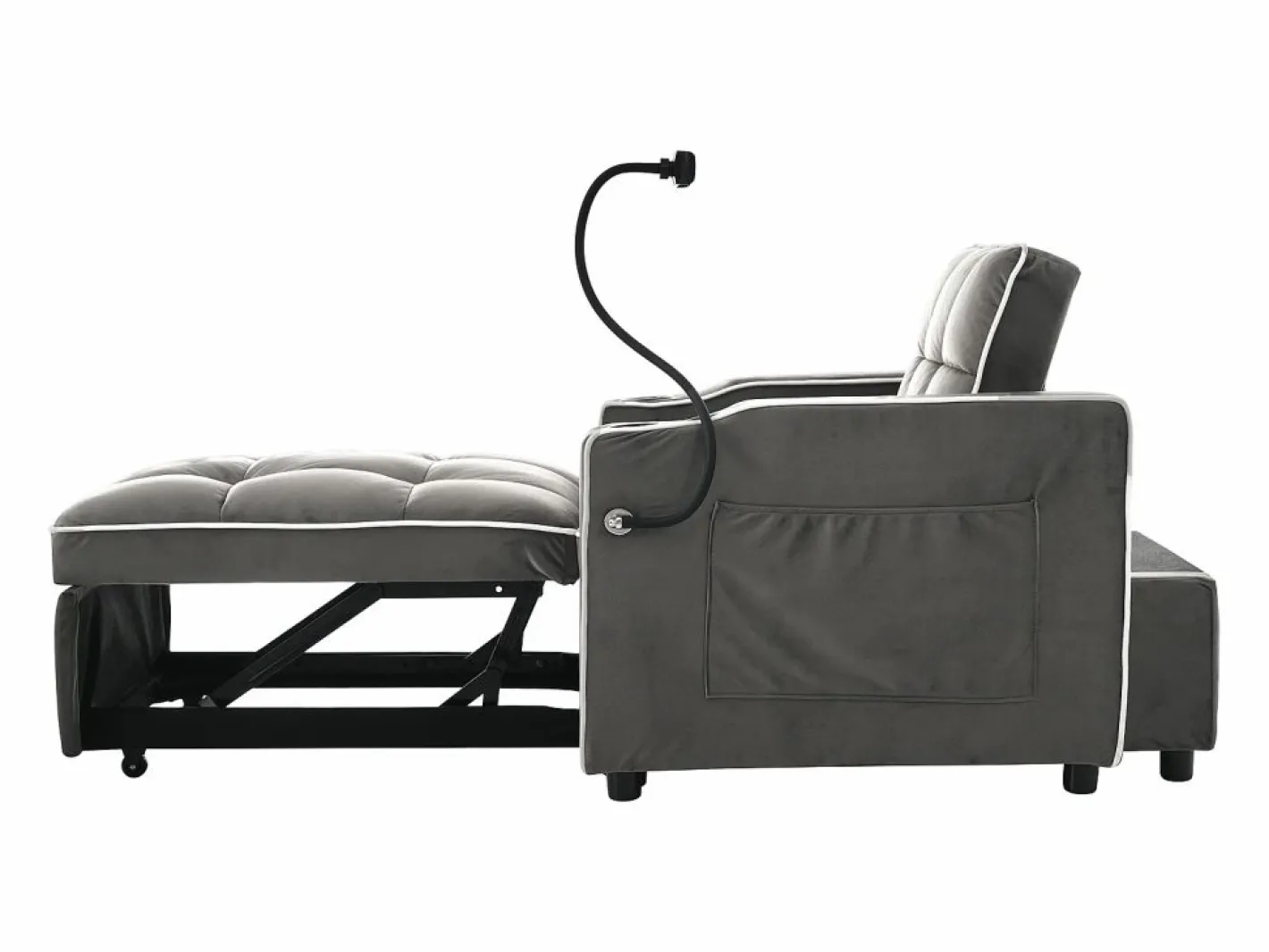 Sofá 83x167x76cm Compacto extensible Ahorra espacio Terciopelo y espuma Con portavasos soporte teléfono oscuro antiguo Gris Online