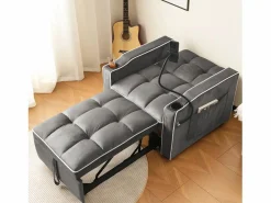 Sofá 83x167x76cm Compacto extensible Ahorra espacio Terciopelo y espuma Con portavasos soporte teléfono oscuro antiguo Gris Online