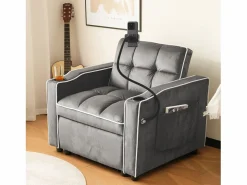 Sofá 83x167x76cm Compacto extensible Ahorra espacio Terciopelo y espuma Con portavasos soporte teléfono oscuro antiguo Gris Online