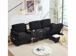 Sofá Modular|Sofá 266x136x82cm moderno multifunción con puf de almacenaje, ideal para salón pana