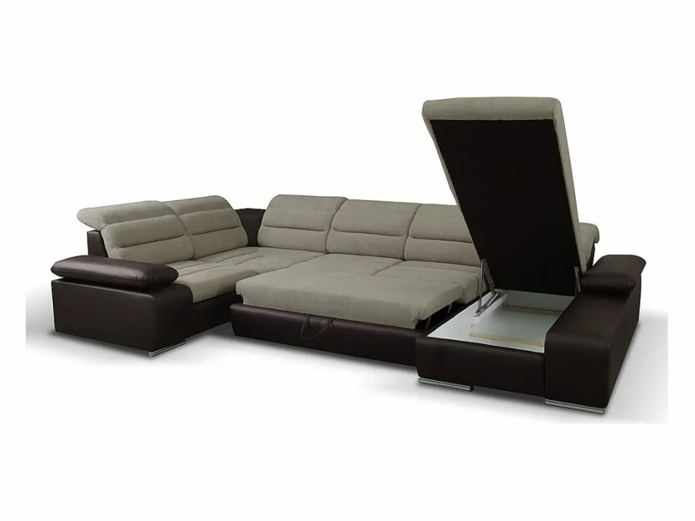Vente-unique Sofá XXL beige/marrón ángulo derecho BOILEAU Marru00f3n chocolate Best