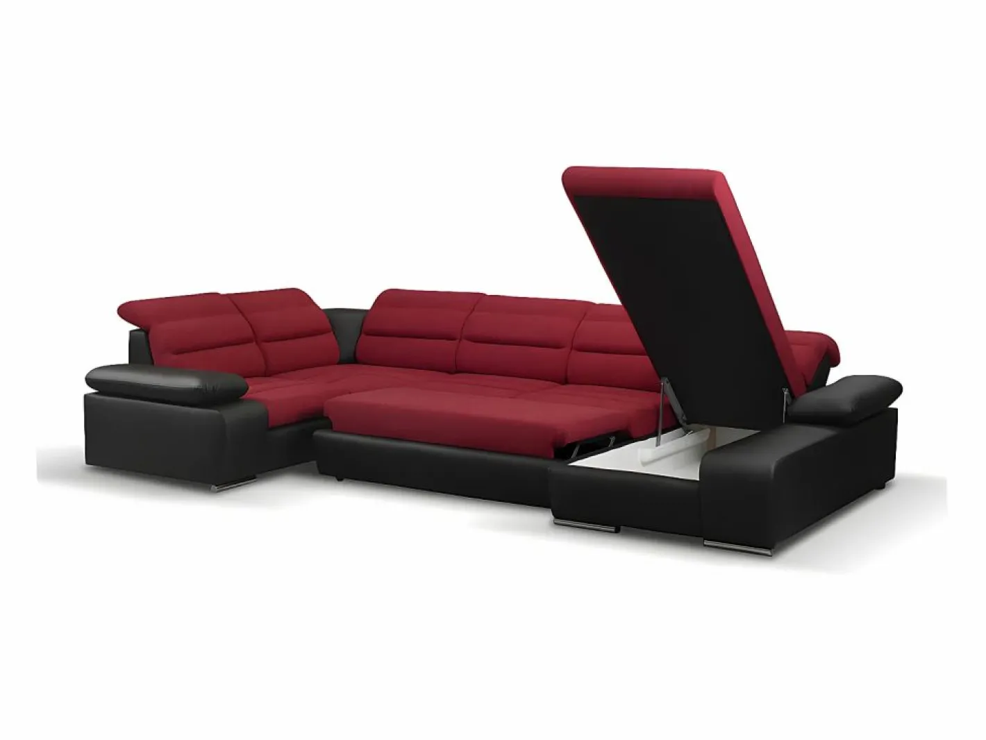 Vente-unique Sofá Xxl|Sofá XXL Rojo/Negro ángulo derecho BOILEAU - Barato