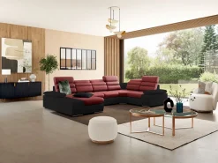 Vente-unique Sofá XXL Rojo/Negro ángulo izquierdo BOILEAU - Barato Negro / Rojo Hot