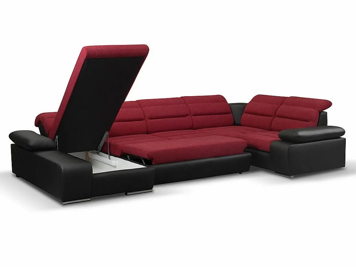 Vente-unique Sofá XXL Rojo/Negro ángulo izquierdo BOILEAU - Barato Negro / Rojo Hot